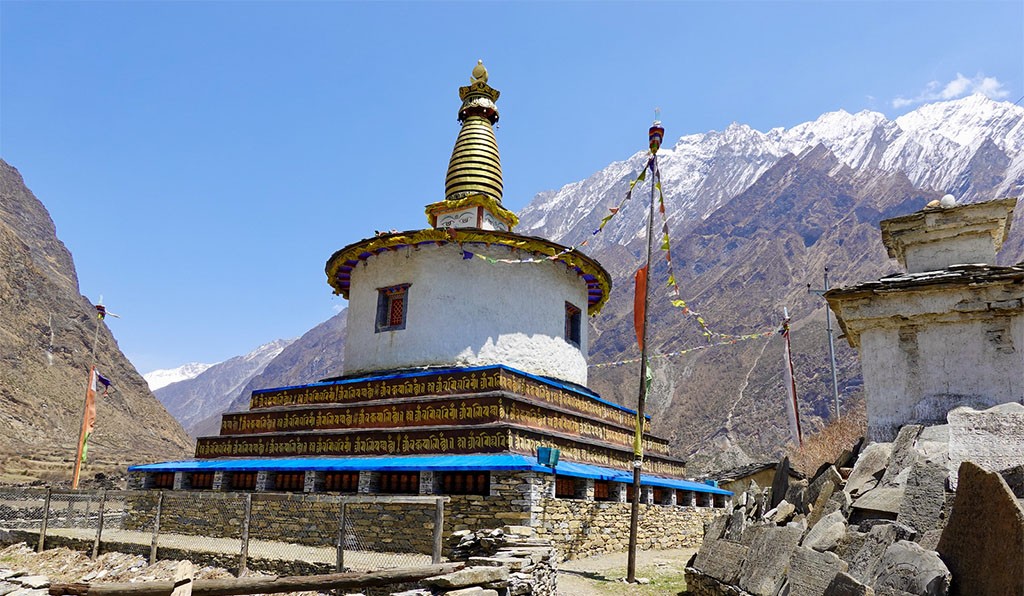 Buddhist stupa in remote Manaslu village setting