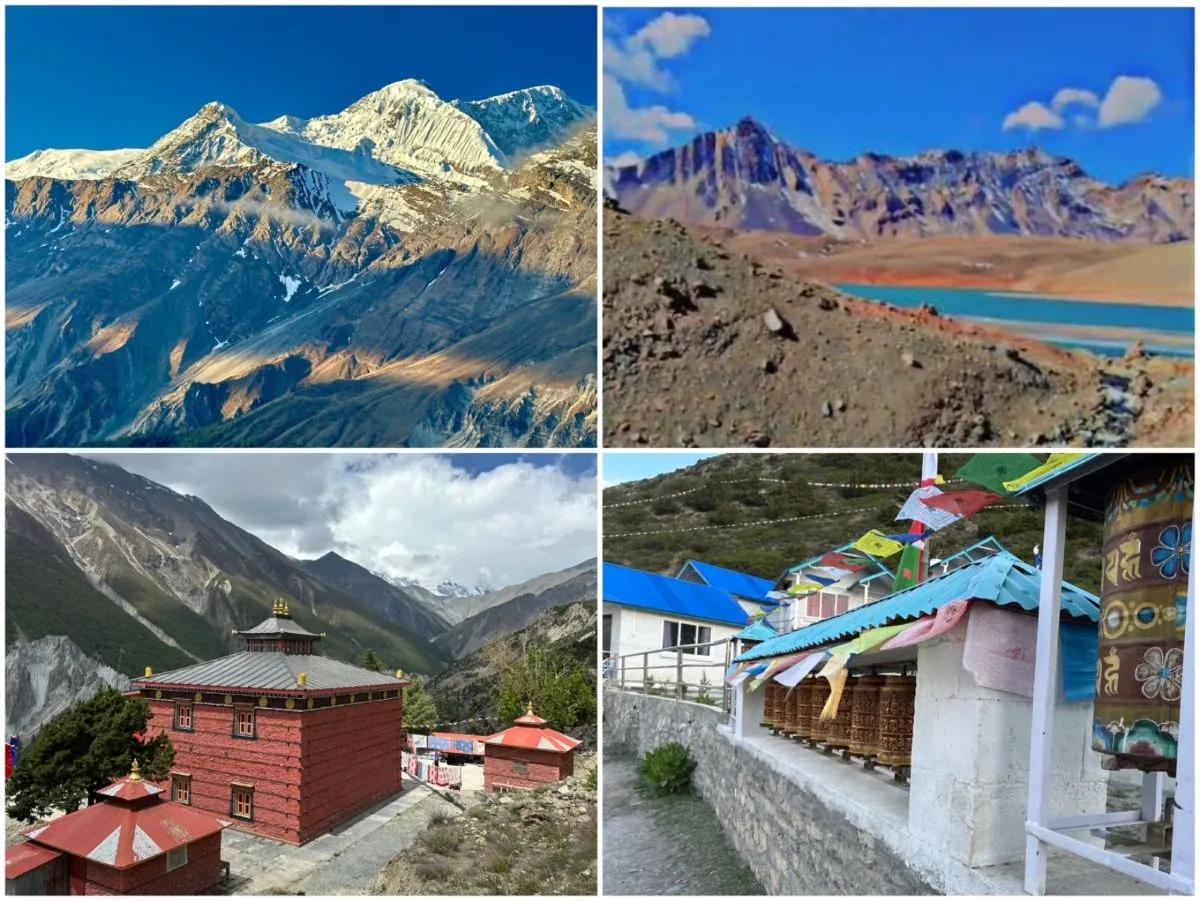 Major highlights of Shree Kharka featuring Moon Lake, ancient Tare Gompa, panoramic Himalayan mountain views, and scenic trekking trails on the Annapurna Circuit Trek in Nepal