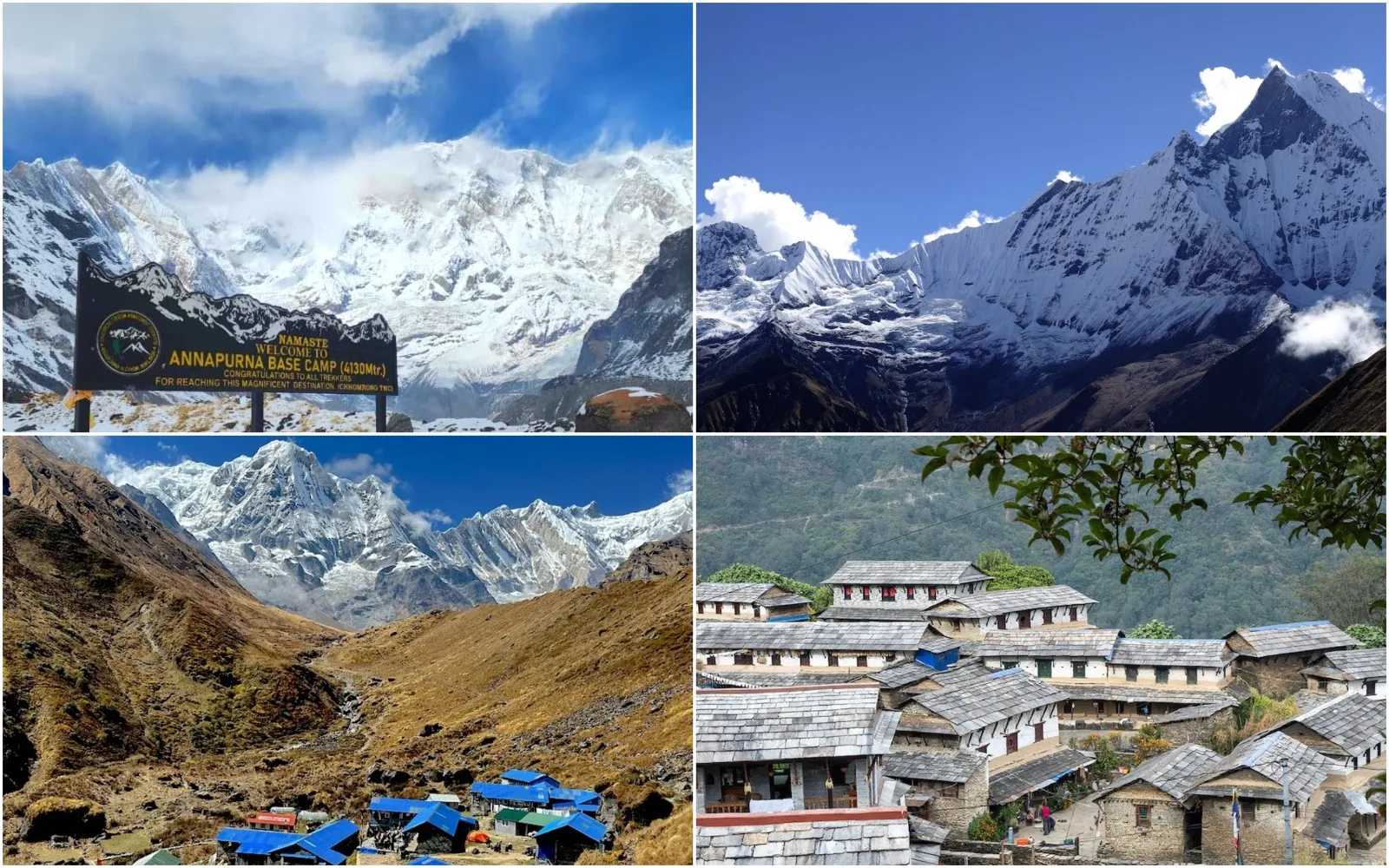 Annapurna Base Camp Trek via Ghandruk with mountain, village, and trail highlights.