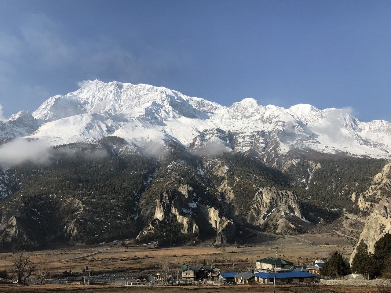 Annapurna III and Gangapurna towering over Manang valley