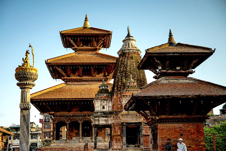 Historic temples and traditional architecture in the Kathmandu Valley of Nepal.