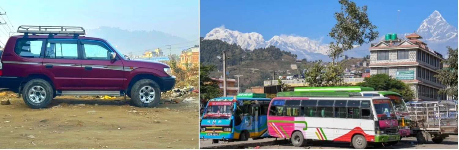 Jeep and local bus transportation on the Ghorepani Poon Hill Trek.