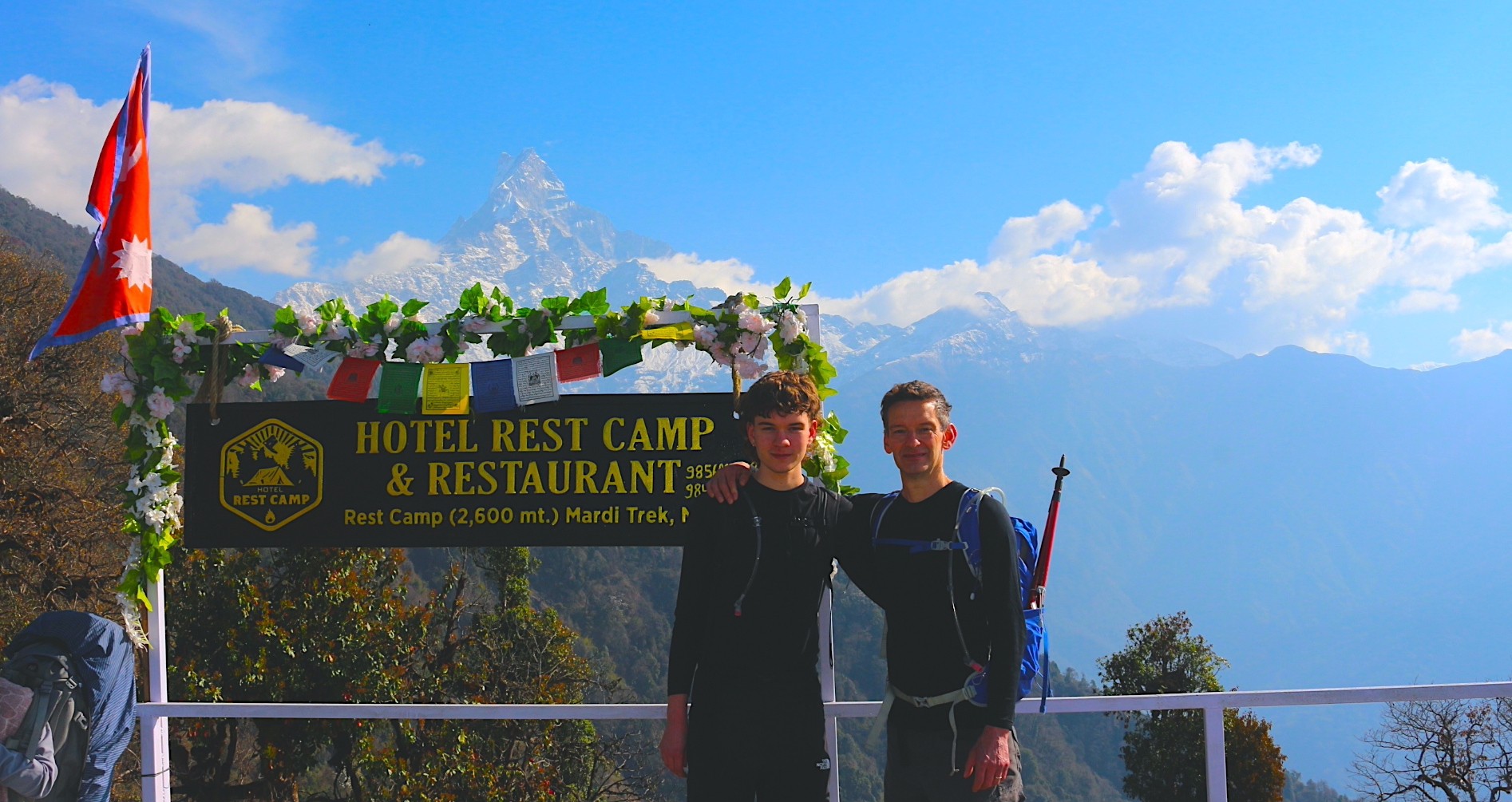 View from Rest Camp on the Mardi Himal Trek in Nepal showing Himalayan mountain scenery and alpine landscape”