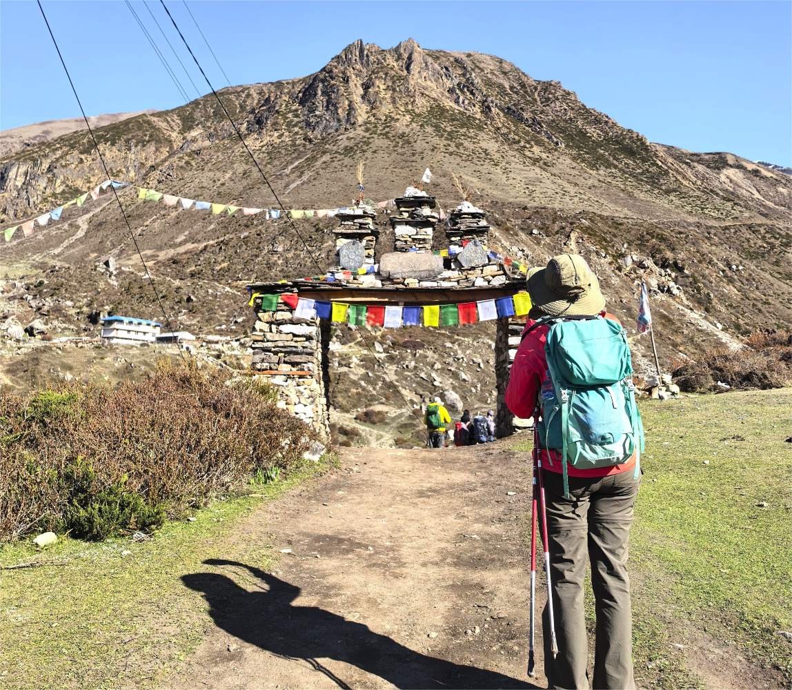 Quiet and less crowded trekking trail in Nepal Himalayas with mountain scenery