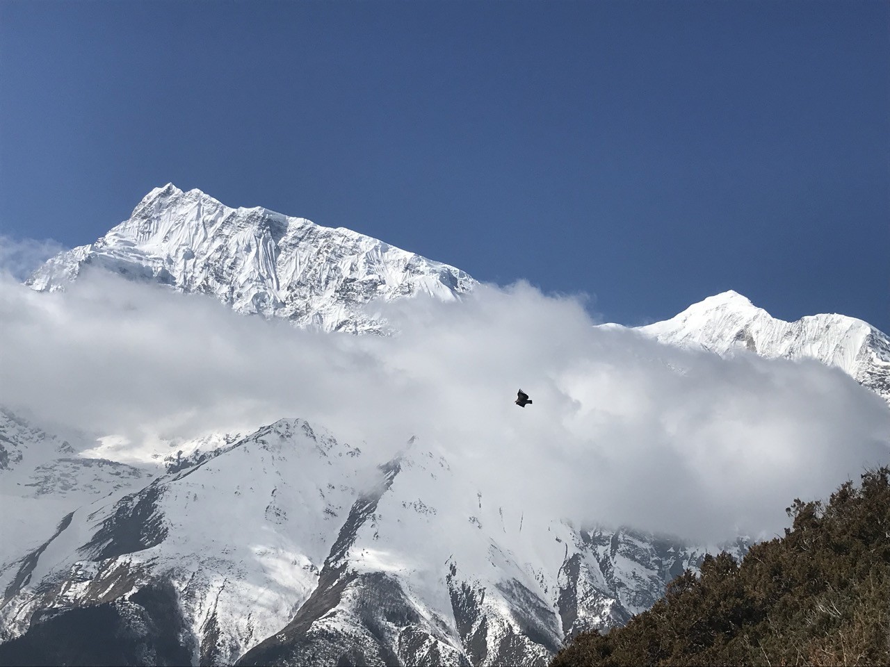 Annapurna II view from Manang Valley on Annapurna Circuit Trek Nepal Himalayan mountain scenery