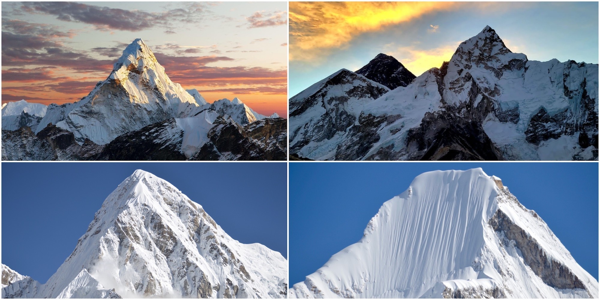 Panoramic sunrise from Kala Patthar in November featuring Mount Everest, Ama Dablam, Pumori, Lingtren, Nuptse, and golden Himalayan peaks under clear autumn skies" 