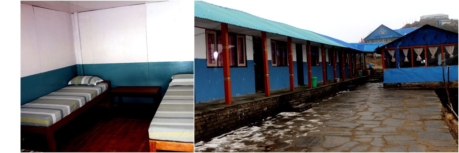 Teahouse accommodation at High Camp on the Mardi Himal Trek with panoramic Himalayan mountain views in Nepal.