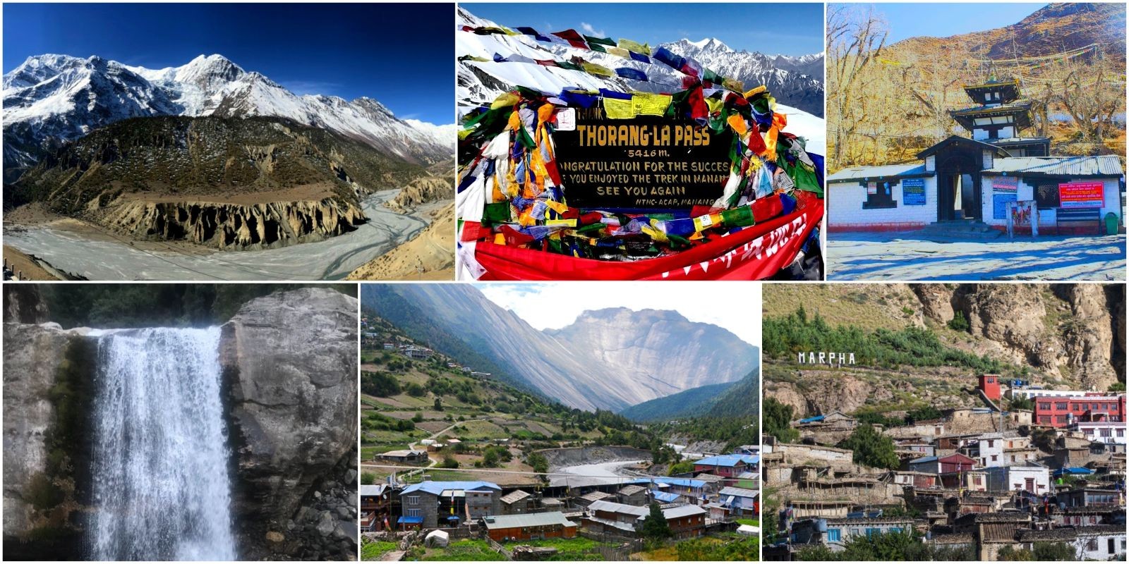"Annapurna Circuit Trek in October showcasing snow-capped Himalayan peaks, Thorong La Pass, traditional mountain villages, colorful autumn landscapes, and trekkers enjoying clear mountain trails in Nepal."