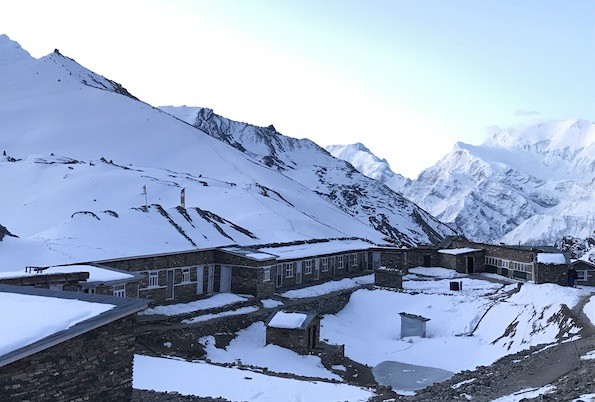 Teahouse accommodation at high camp on Annapurna Circuit Trek Nepal Himalaya