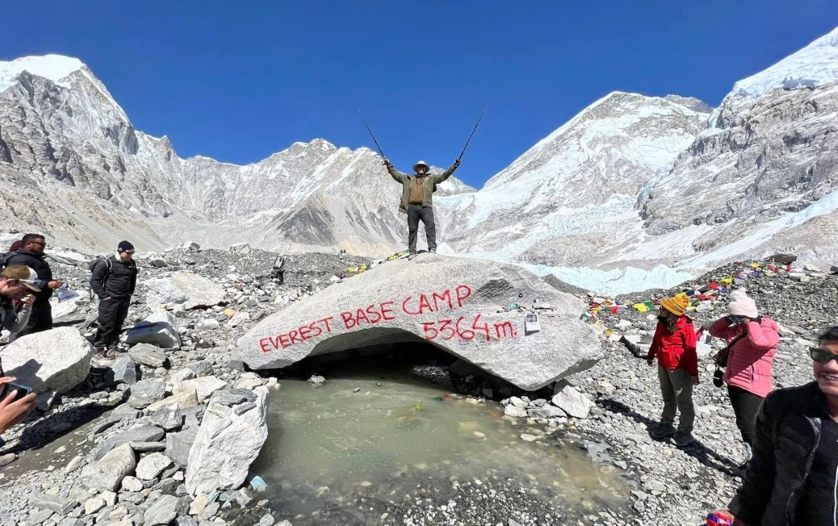 Successful Everest Base Camp Trekker at Everest Base Camp.