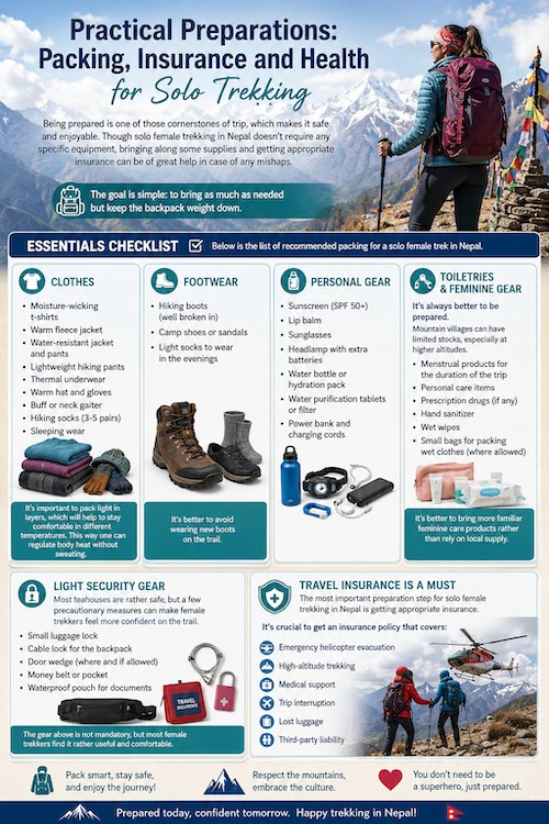 Solo trekking Nepal packing checklist and travel insurance