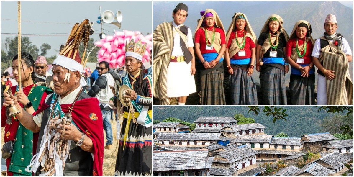 Gurung cultural traditions, traditional dress, local festival, and stone-roofed village near the Annapurna Base Camp Trek.