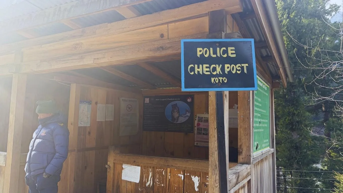 Koto checkpoint on the Nar Phu Valley Trek in Nepal.