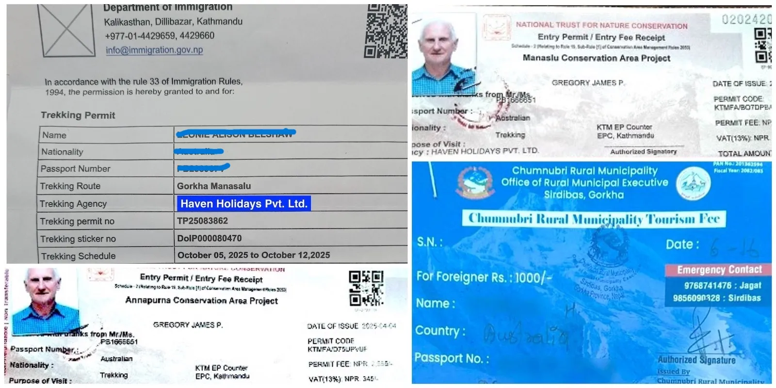 Manaslu Circuit Trek permits, including RAP, Manaslu Conservation Area Permit (MCAP), Annapurna Conservation Area Permit (ACAP), and Tsum Nubri local entry fee.