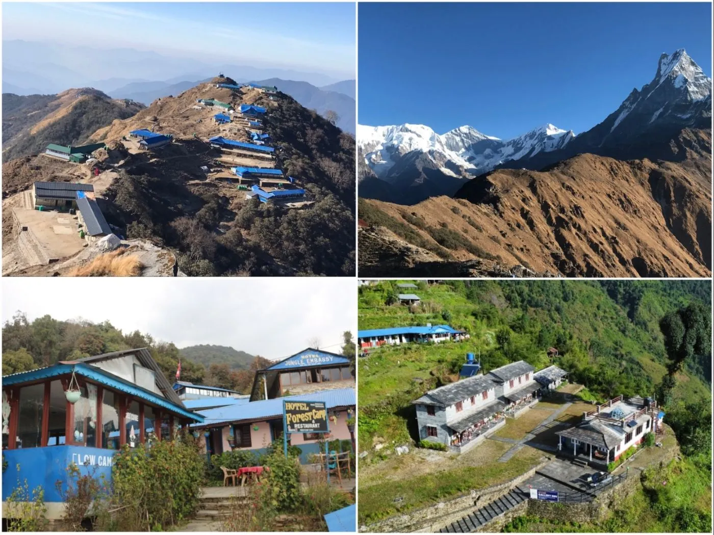Forest Camp, High Camp, Mardi Himal Viewpoint, and Siding Village along the 4-day Mardi Himal Trek from Pokhara, Nepal.