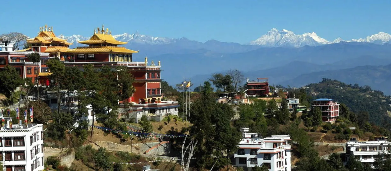Namo Buddha Buddhist monastery surrounded by peaceful hills in Kavre, Nepal.
