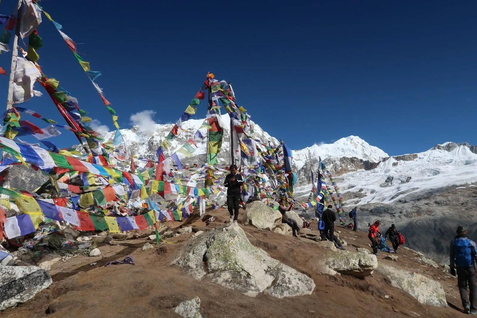 Panoramic Himalayan mountain views from Tserko Ri viewpoint during the Langtang Valley Trek in Langtang National Park, Nepal.