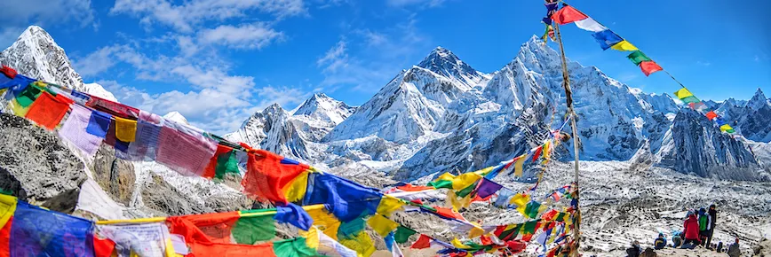 Mount Everest and Himalayan peaks viewed from Kala Patthar on the Everest Base Camp Trek in Nepal.